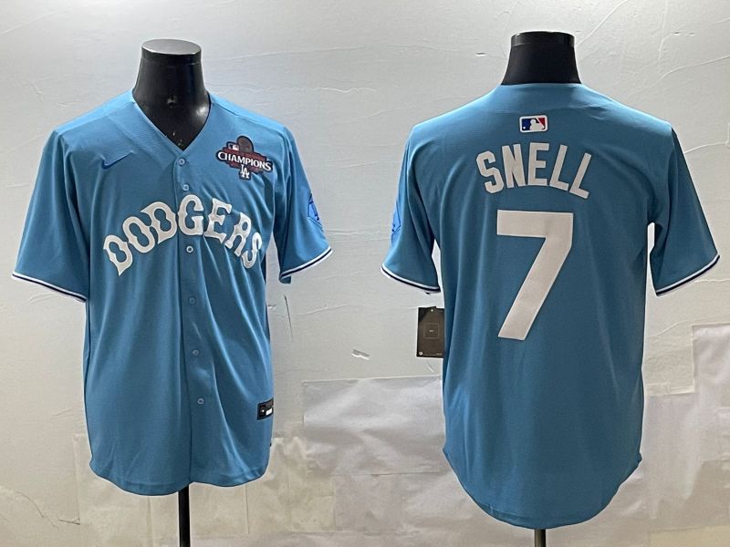 Men Los Angeles Dodgers 7 Snell Light Blue Joint Name 2025 Nike MLB Jersey style 4